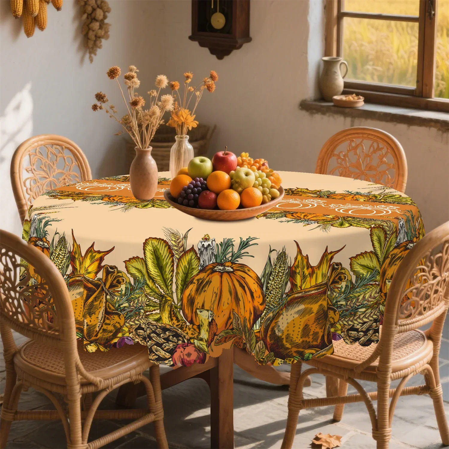 Pumpkin corn husk wax candle leaf tablecloth - Washable rural autumn harvest decoration for Thanksgiving partyxzj