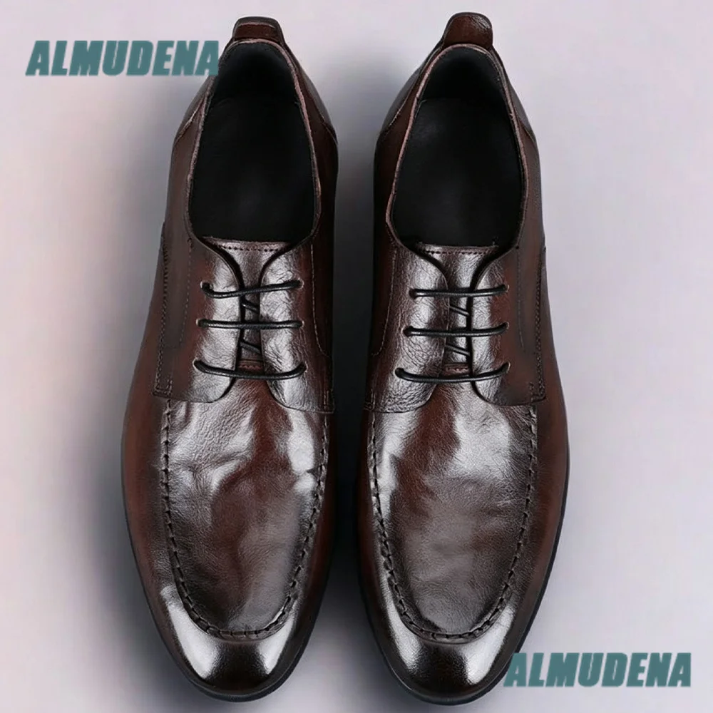 Men's Brown Leather Lace Up Derby Dress Shoes Balck Leather Formal Business Oxford Shoes Luxury Designer Autumn Men's Shoes