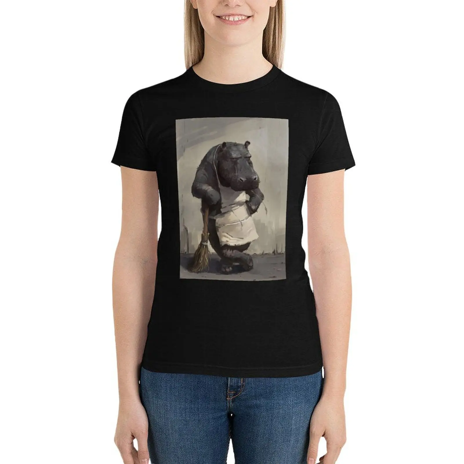 

Hippo Art Painting T-Shirt kawaii clothes Blouse aesthetic clothes workout shirts for Women