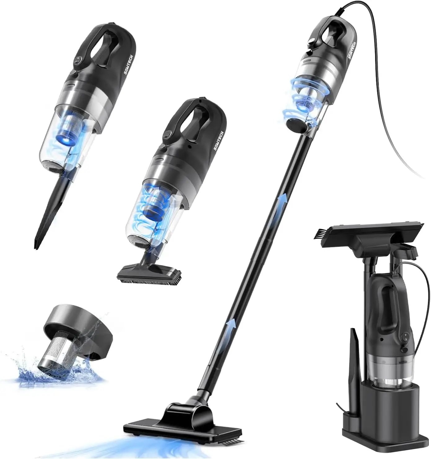 

Powerful 500W Corded Stick Vacuum Cleaner, 6-in-1 Lightweight for Hard Floors & Pet Hair