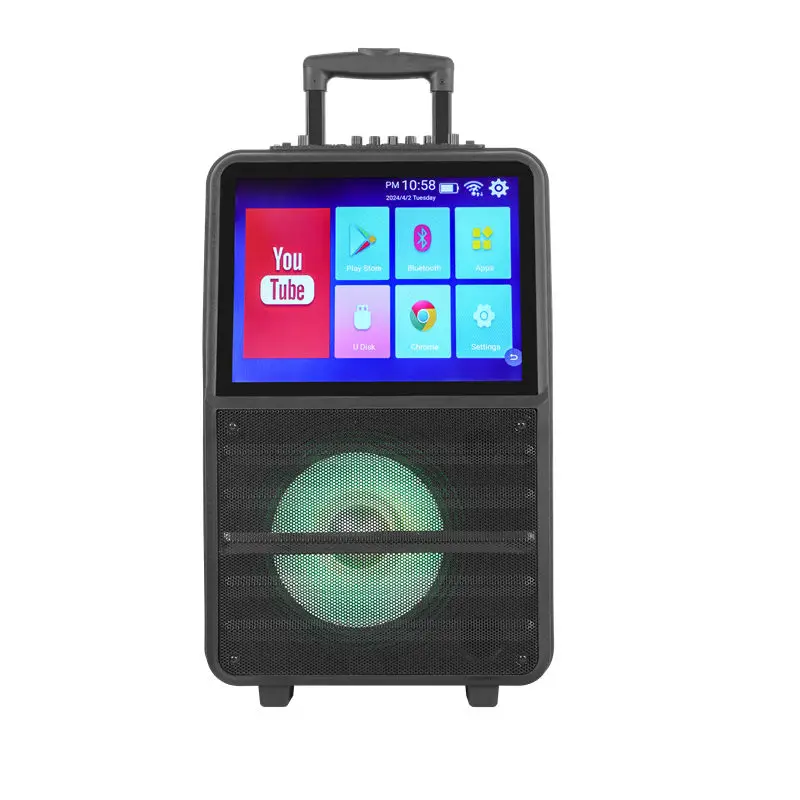

Best Price 8-inch Woofer Karaoke Speaker Big Powered Sound Box Android System With 14.1" Smart Screen With LED Light