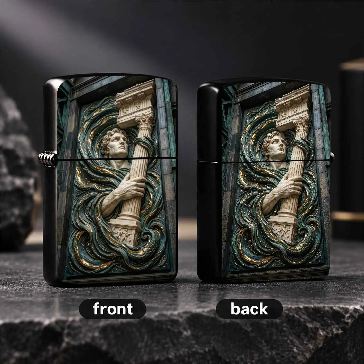 Exquisite Relief Lighter with Classical Marble Figure Column Gilded Swirl Design, Artistic Vintage Portable Ignition Accessory for All Daily Scenarios, Ideal Decorative Practical Gift for Art Lovers and PersonalA Humorous And Interesting L