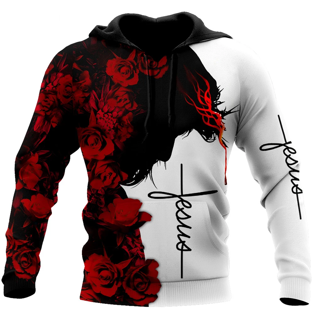 

3D Print Jesus Cross Graphic Men's Hoodies Vintage Cool Pattern Long Sleeve Hooded Pullover Fashion Daily Casual Comfortable Top