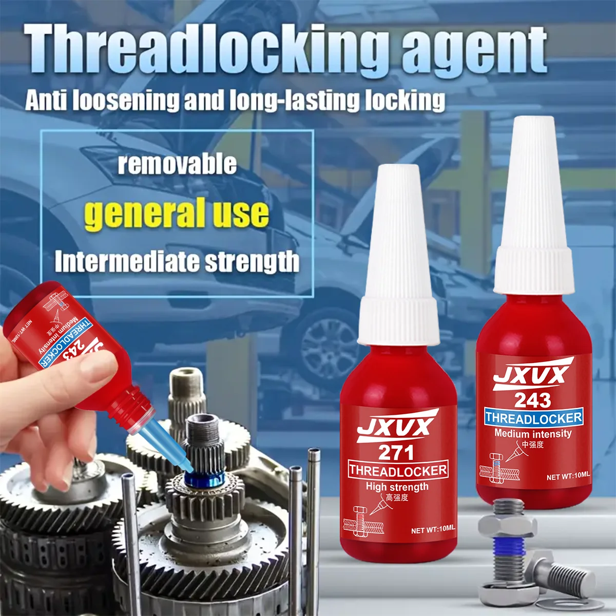 JXVX 243/271Threadlocker Red Blue Screw Glue Thread Locking Agent