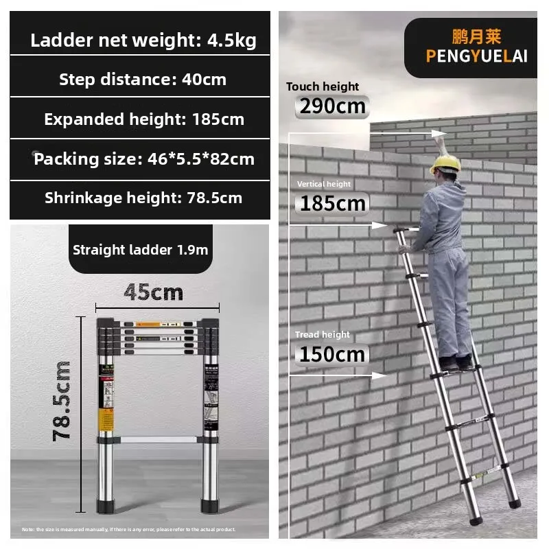 Telescopic ladder Multifunctional ladder Lifting stainless steel herringbone ladder Thickened household ladder Folding ladder image 4