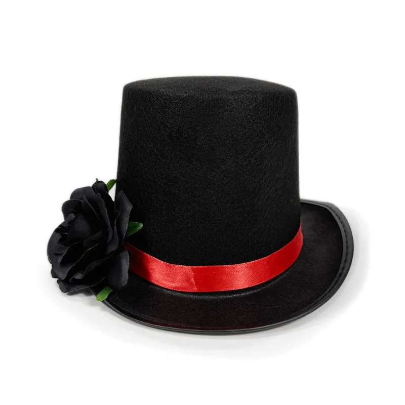 Halloween Party Red Rose Hat Stage Performance Black Rose Top Hat Flower Magic Hat Cosplay Accessory Anime Accessory - view 4