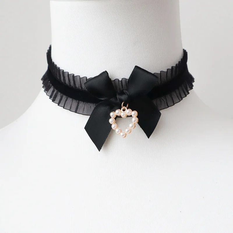 Dress Up with Internet Celebrity Pure Cute Lolita Bow Love Collar Necklace Clavicle Chain Women's Party