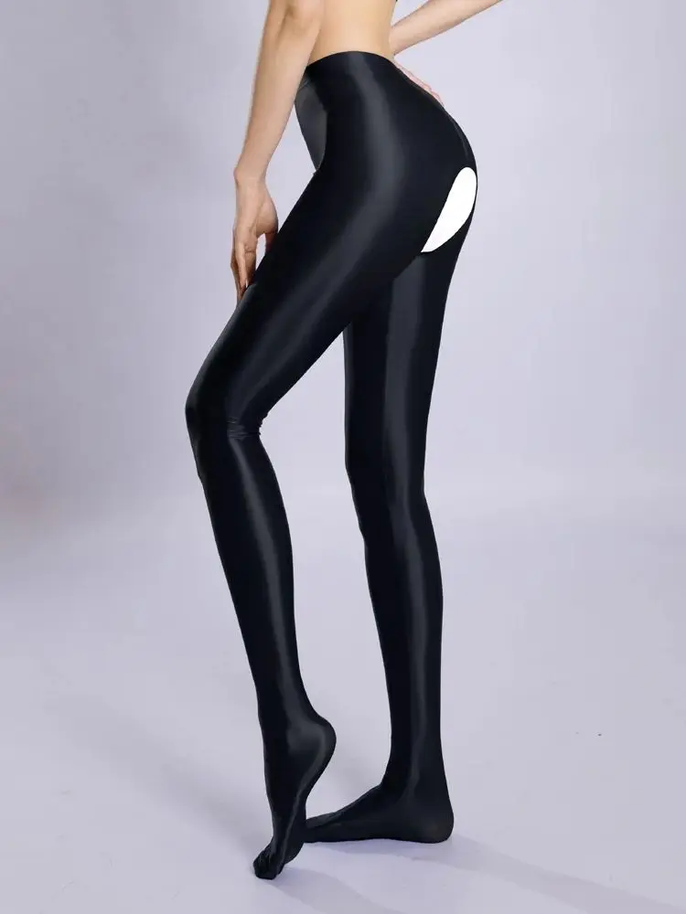M-XL Glossy Shiny Nylon Crotchless Pantyhose Open Crotch Collant Leggings Tights Sexy Stocking Fitness Legging Strumpfhose Panty