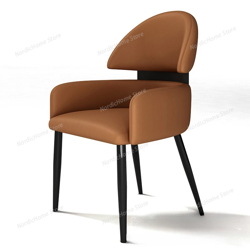 

Cafe Arm Metal Designer Dining Chairs Hotel Modern Luxury PU Leather Table Dining Chairs Soft Backrest Home Furniture Silla