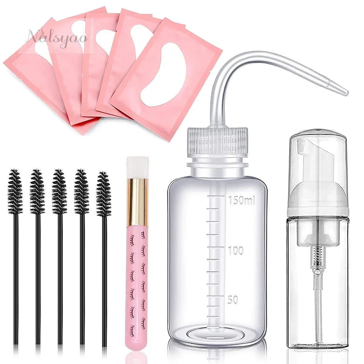 13Pcs Eyelash Extension Cleaning Kit 5 in 1 Lash Shampoo Brush Foam Washing Bottle Set Eyebrow Mascara Wand Eye Pad