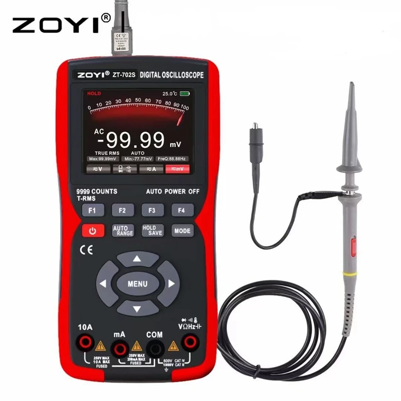 Zoyi-multímetro Digital Auto True Rms Sonda Transistor Multímetro pc Waveform Osciloscópio de Armazenamento de Dados Zt702s 48 m s 10mhz