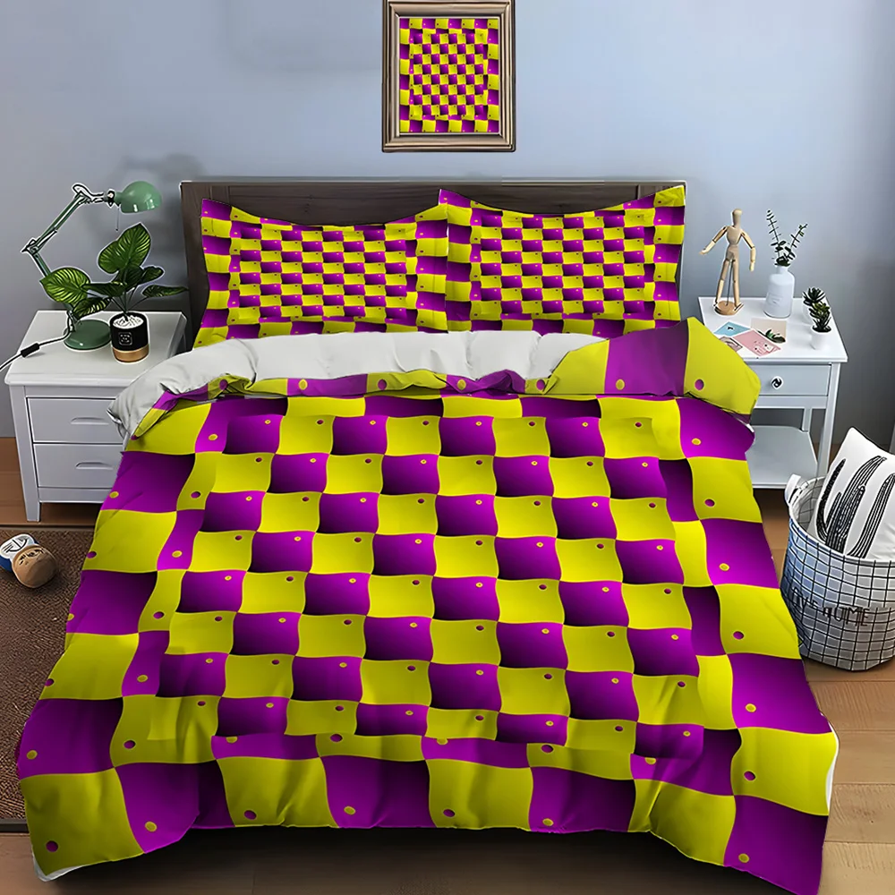 3D visual error grid Pattern Duvet Cover Set Digital Print Colorful Polyester Bedding with Zipper Closur for kids gifts