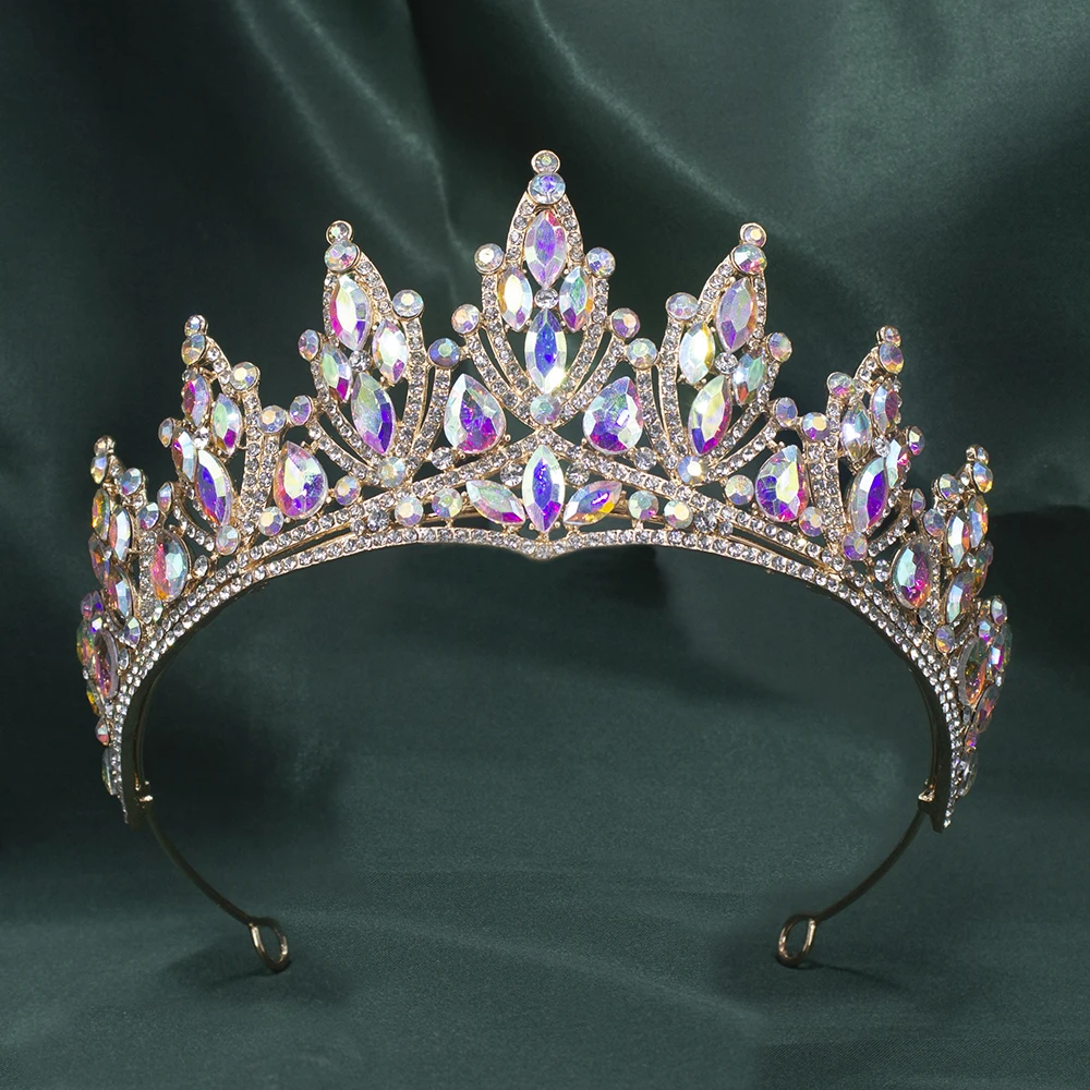 غطاء رأس على شكل تاج كريستالي فاخر على الطراز الباروكي - تاج الملكة / إكسسوار مجوهرات شعر الأميرة المسائية