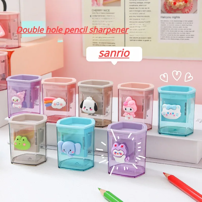 Sanrio Hello Kitty Kuromi Cartoon Anime Character Cute Double-hole Pencil Sharpener Desktop Ornaments Girly Holiday Gift