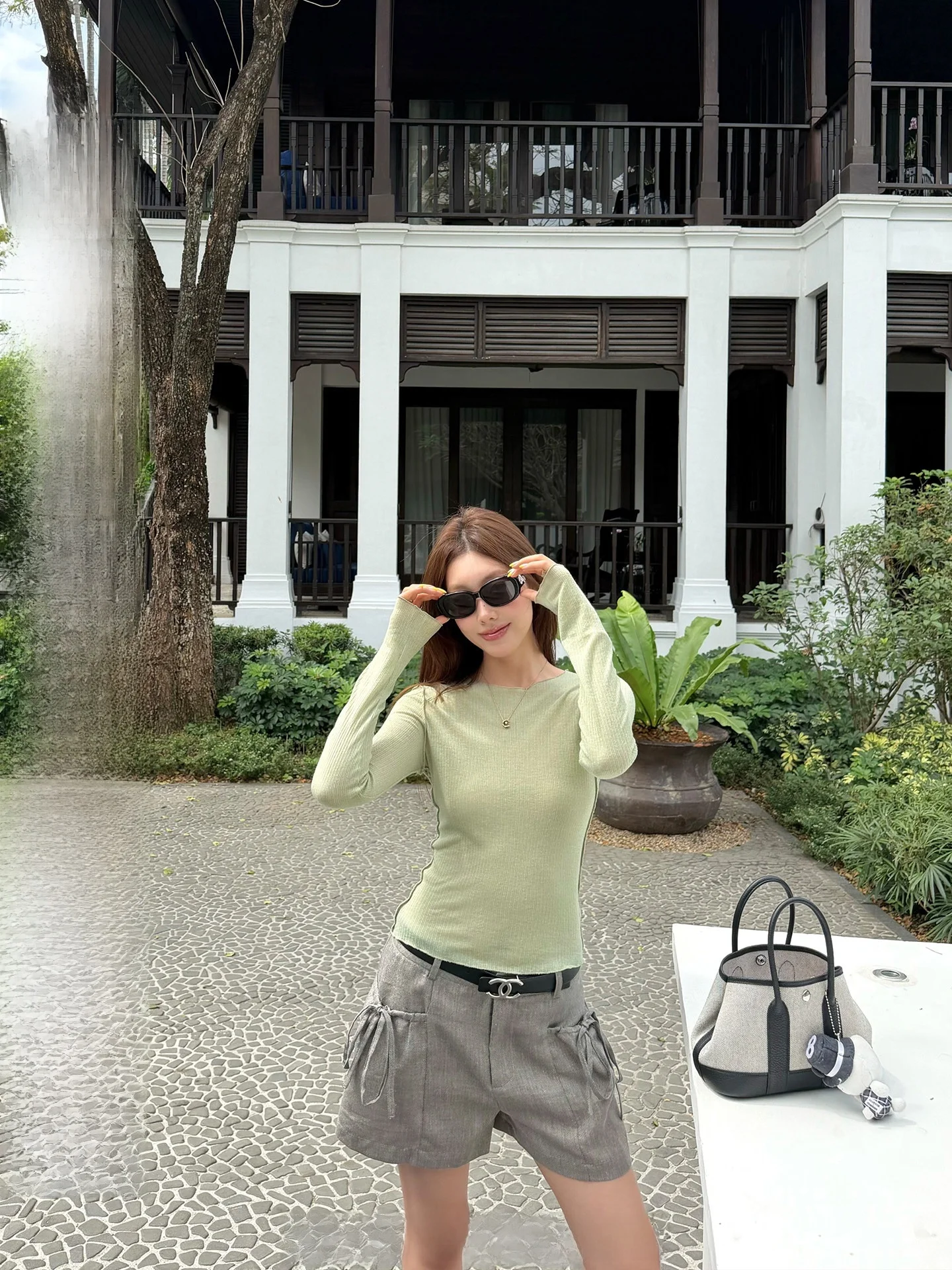 

Ranwear Spring Summer Versatile Loose Slimming Shorts Double Pocket Knot Tie Wide Leg Pants Natural Waist Knitted