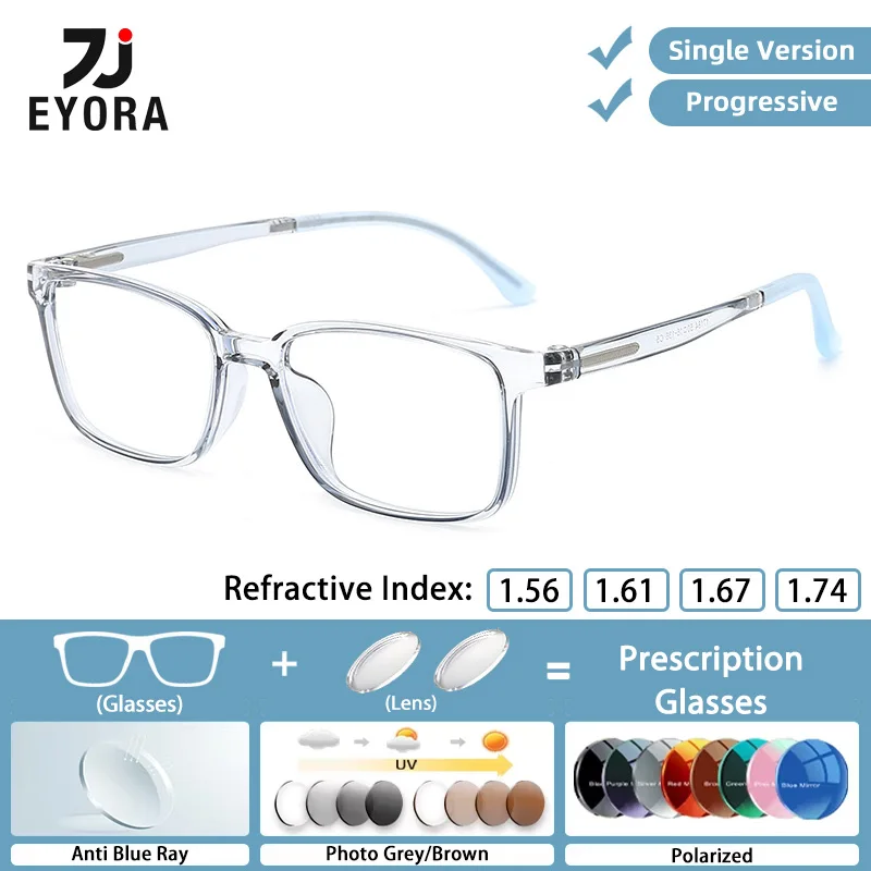

EYORA Lightweight Square TR90 Kid's Reading Glasses Myopia Eyewear Hyperopia Anti Blue Ray Progressive Photochromic Eyewear Lens