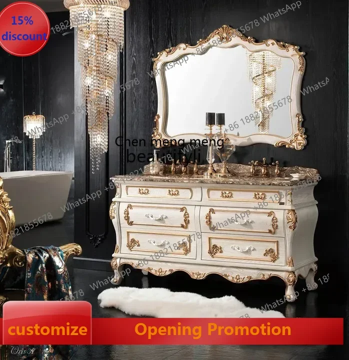 

S7486 ss Luxury European-Style Bathroom Cabinet Oak Solid Wood Floor-Standing Bathroom Cabinet Washstand Wash Face Wash Basin Ca