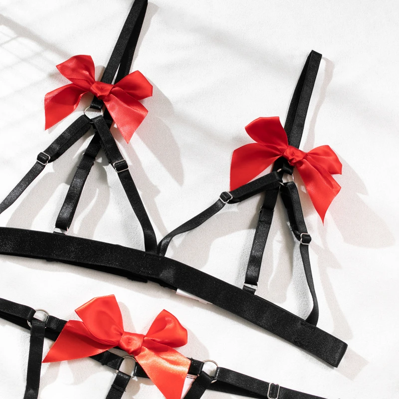 ビキニ ちょう結び カラーブロック 中空 セクシー ランジェリー 2点セット