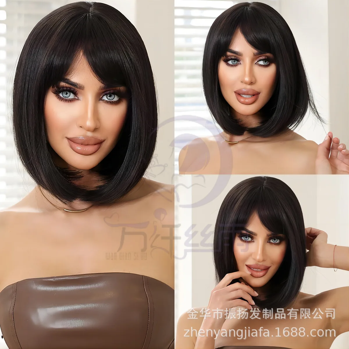 

European and American wig female black Bobo head inner buckle layered Bobo head modeling
