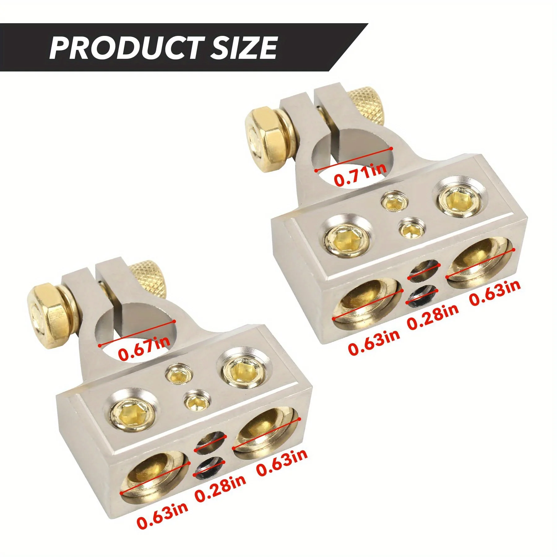 2 Car Battery Terminal Clamps with Shell and Ring 1/0 2 4 8 GA AWG Gauge Positive and Negative Ports view 2