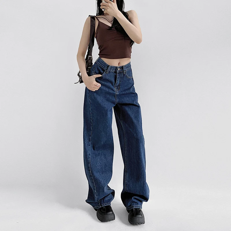 Lente 2025, damesjeans met wijde pijpen, vloerlengte, Amerikaans retro splitontwerp, casual, faionable bootcut denimbroek