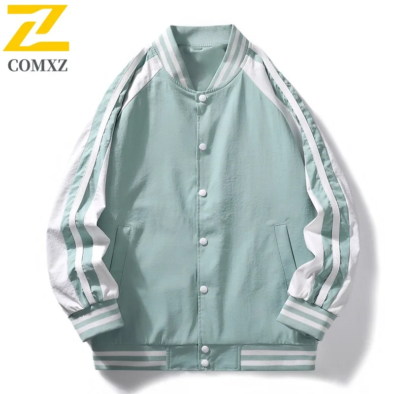

COMXZ 2025 Men Women Baseball Jacket American Classic Solid Color Stand Collar Lightweight Fashion Couple Coat