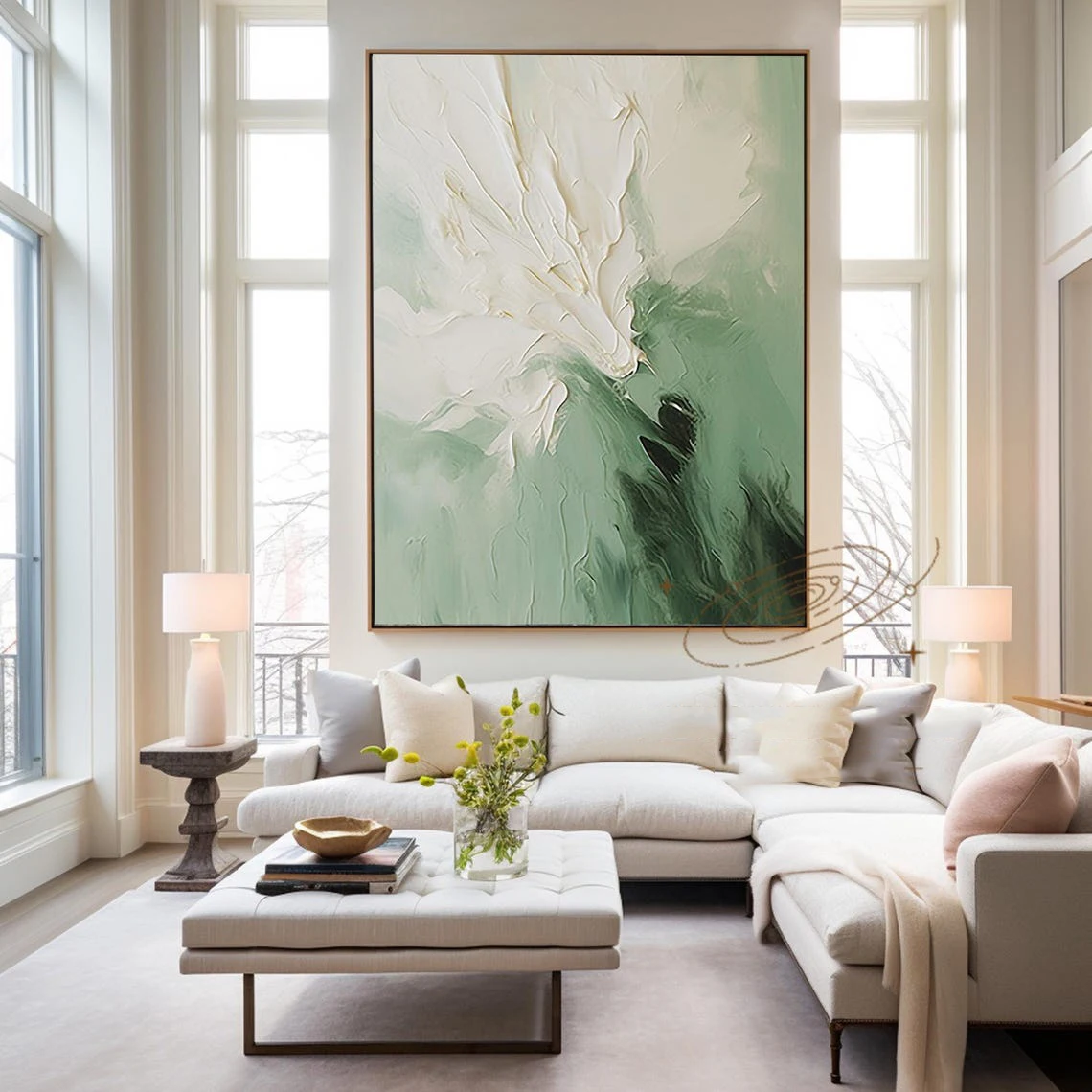 Brand Mhemyo Light Green Textured Painting 3D Textured Green Acrylic Hand Painted Oil Painting Abstract Wall Art For Living Room