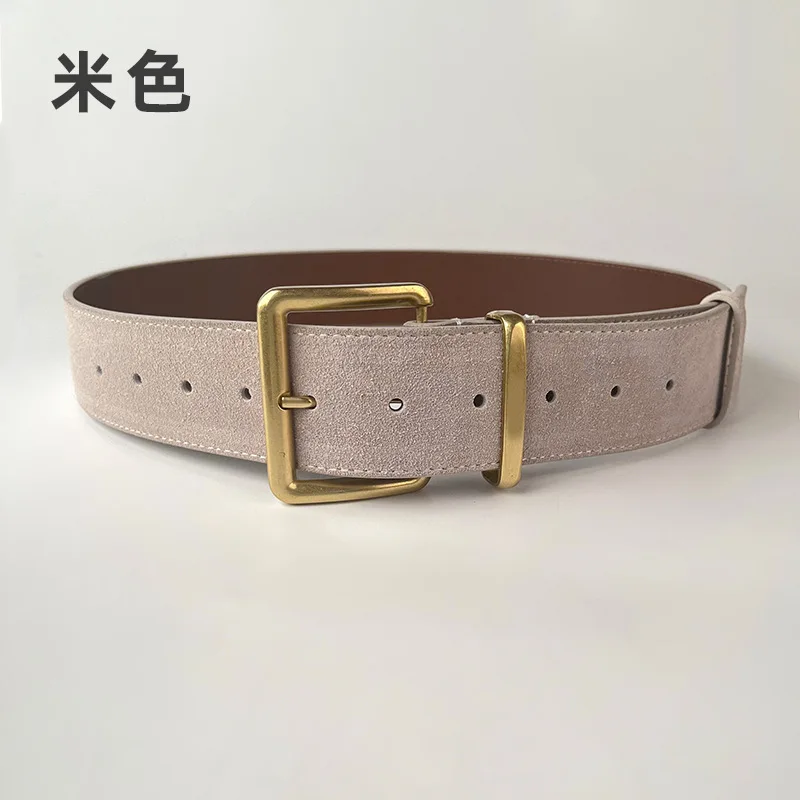 Cow Suede Leather Wide Waistbands for Women  Simple Design Pin Buckle Adjustable Waist Belts Autumn Dress Leather Ceinture Homme