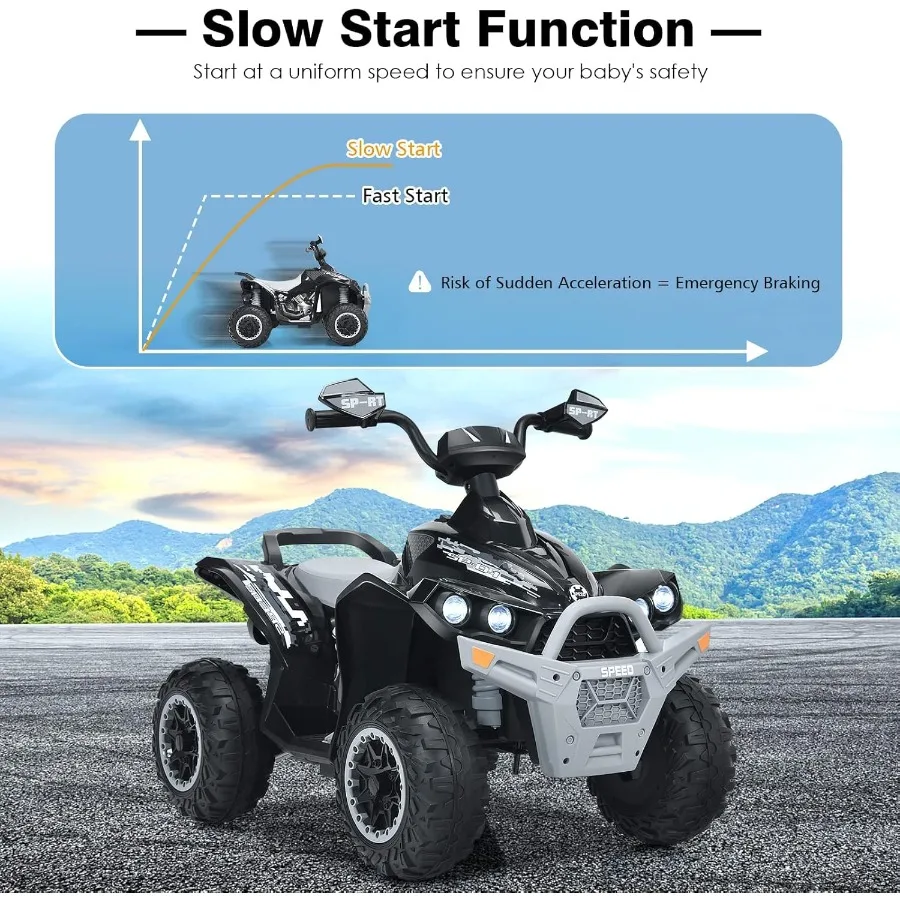 ขับรถเอทีวี 12 โวลต์ 4 ล้อ ของเล่นเด็ก พร้อมเสียงเพลง แตร ไฟ LED ความเร็วสูง-ต่ำ ขับเคลื่อนด้วยแบตเตอรี่