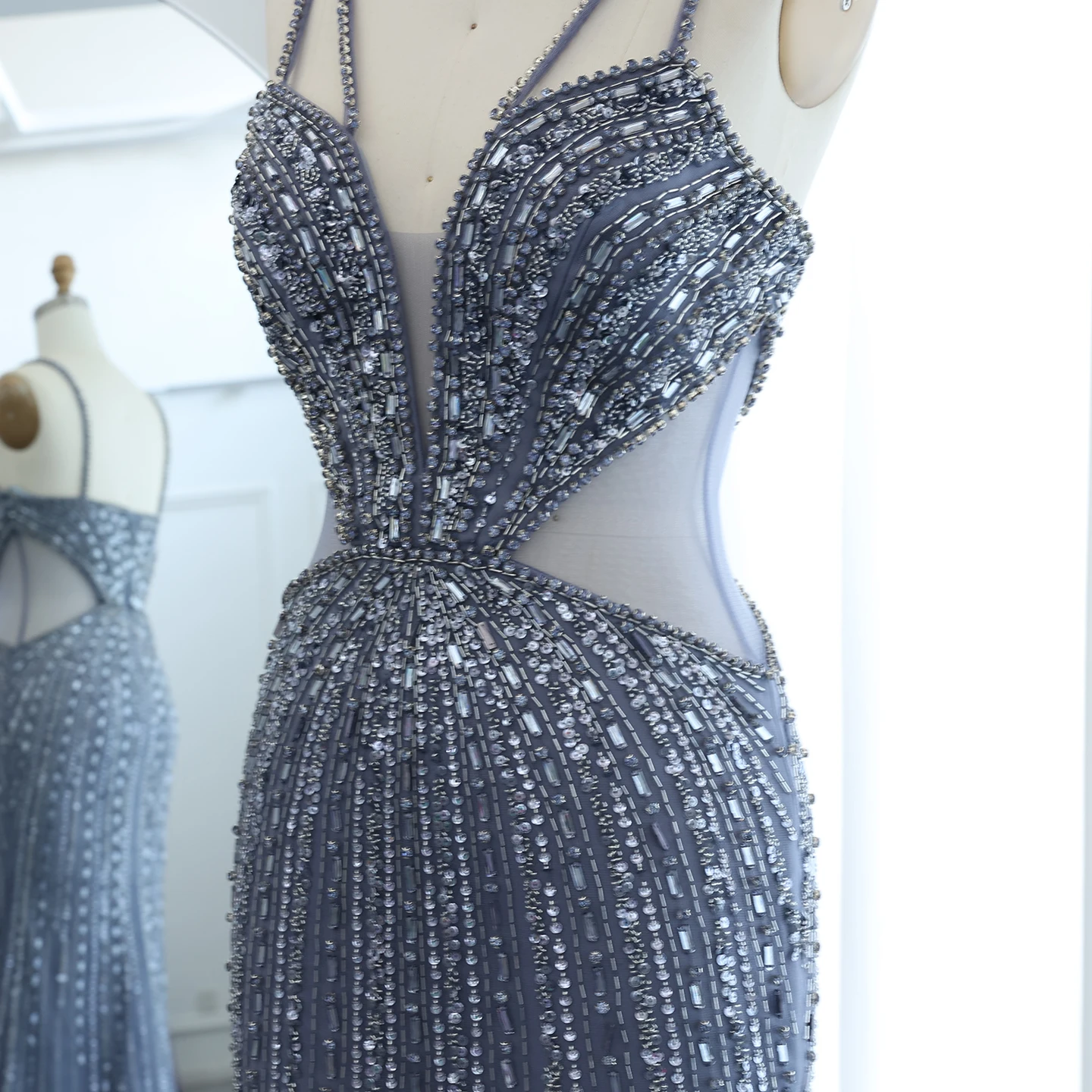 シャロンは言った-女性のためのセクシーな人魚のイブニングドレス、Vネック、ハイスリット、カスタマイズされた、豪華なビーズ、ヌード、ドバイ、結婚披露宴、ウエディング、ss177