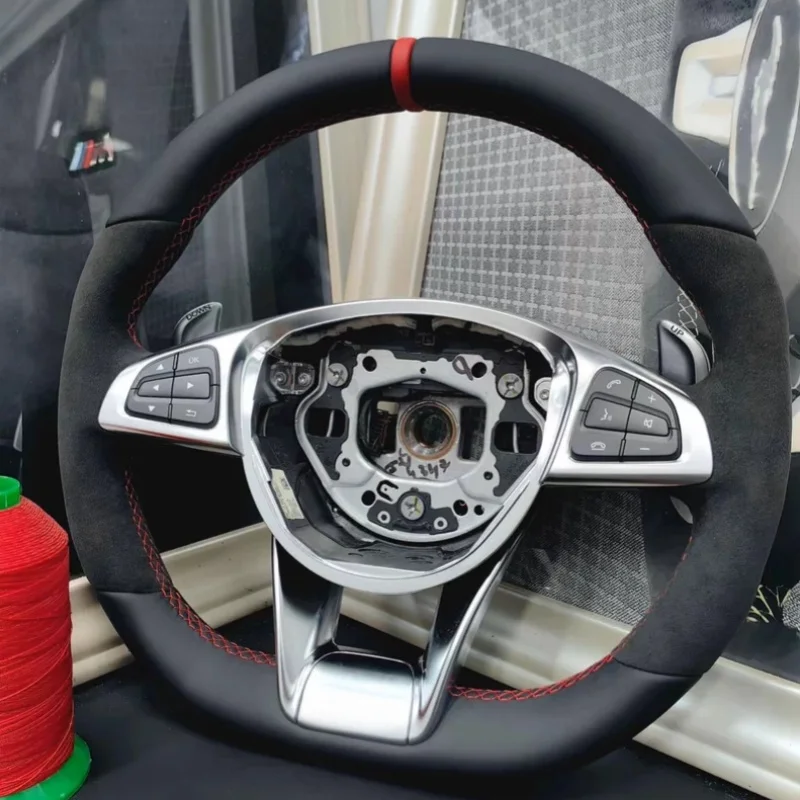Protector para volante de coche de gamuza cosido a mano Clase A Clase E GLA GLC W205 C63 Accesorios interiores de coche para Mercedes Benz Clase C
