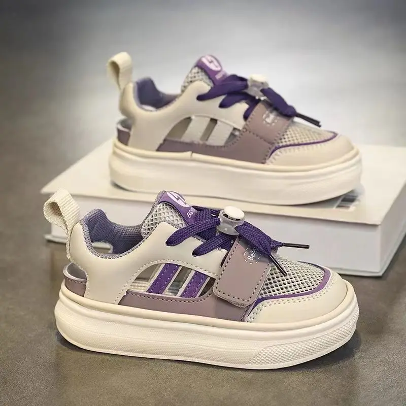 

Girls Summer New Breathable Mesh Sport Board Shoes Middle Kids Single Layer Perforated Sandals