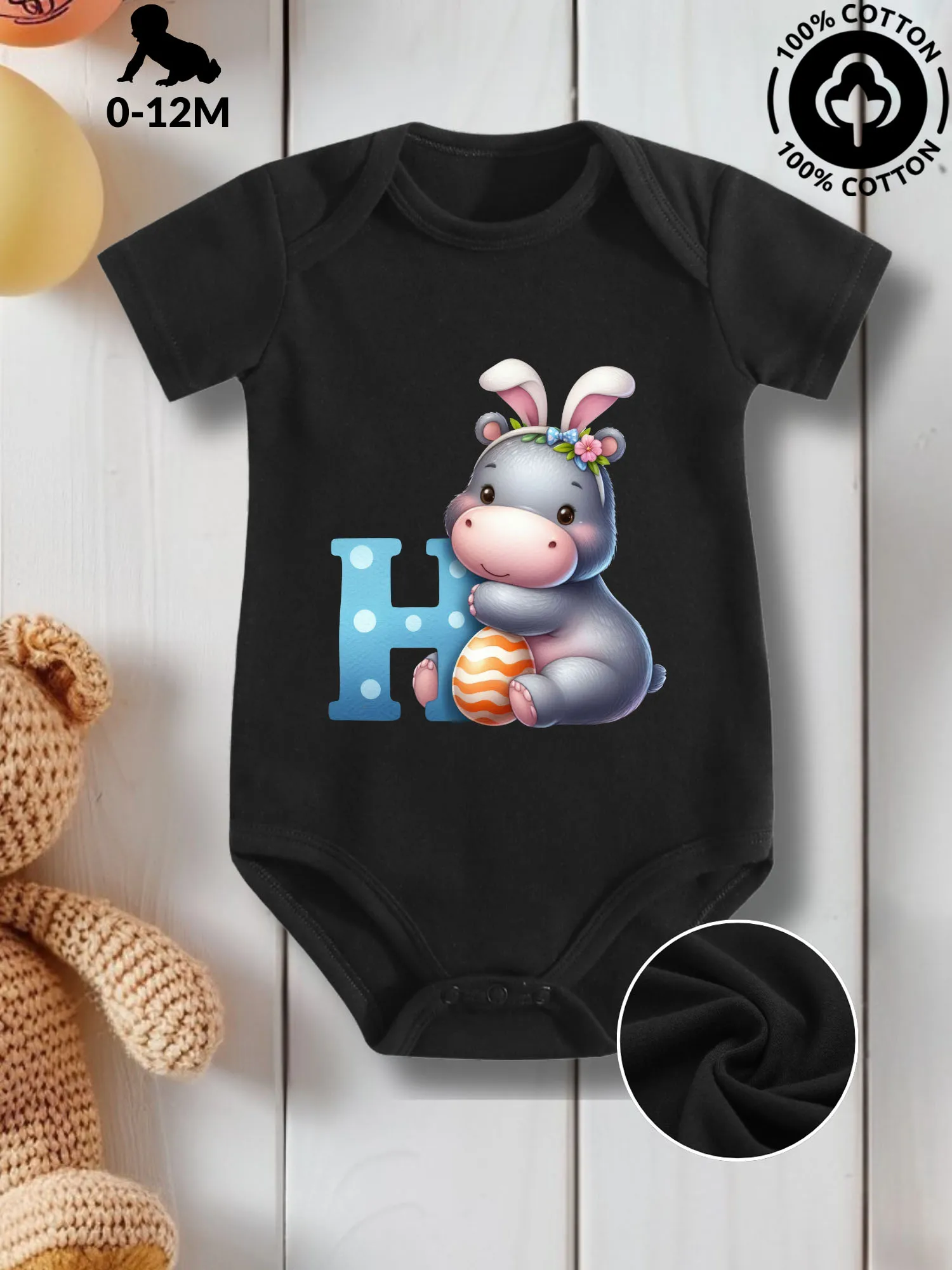 

Универсальный комбинезон для ползания для малышей «Пухлый пасхальный бегемот», из чистого хлопка, для ухода за кожей, всесезонный, черный боди 190 г/м²
