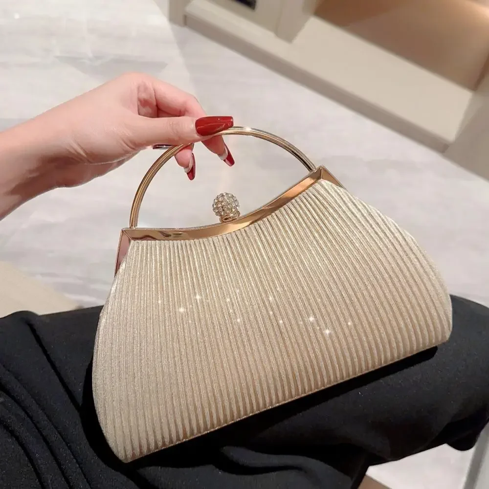 ISKYBOB Wrinkled Evening Clutch Bag Women's Shiny Banquet Bag Dressed Glitter Bag Ladies Banquet Party Handbag Purse Wedding