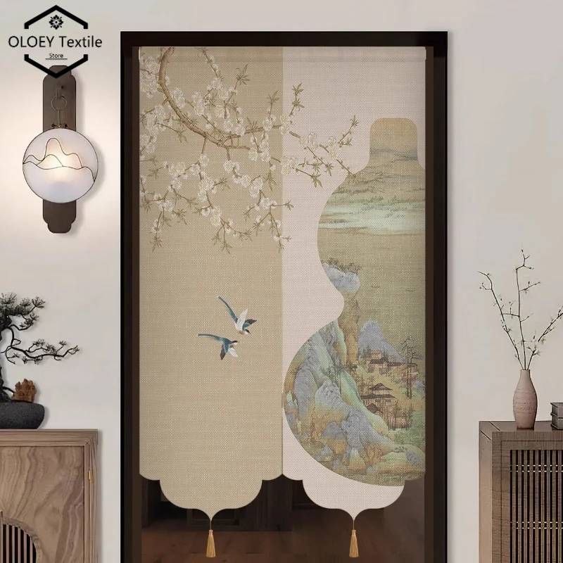 New Chinese Style Partition Curtains Divider with Light Luxury Dustproof Hanging Door Drapes for Living Room Corridor Room