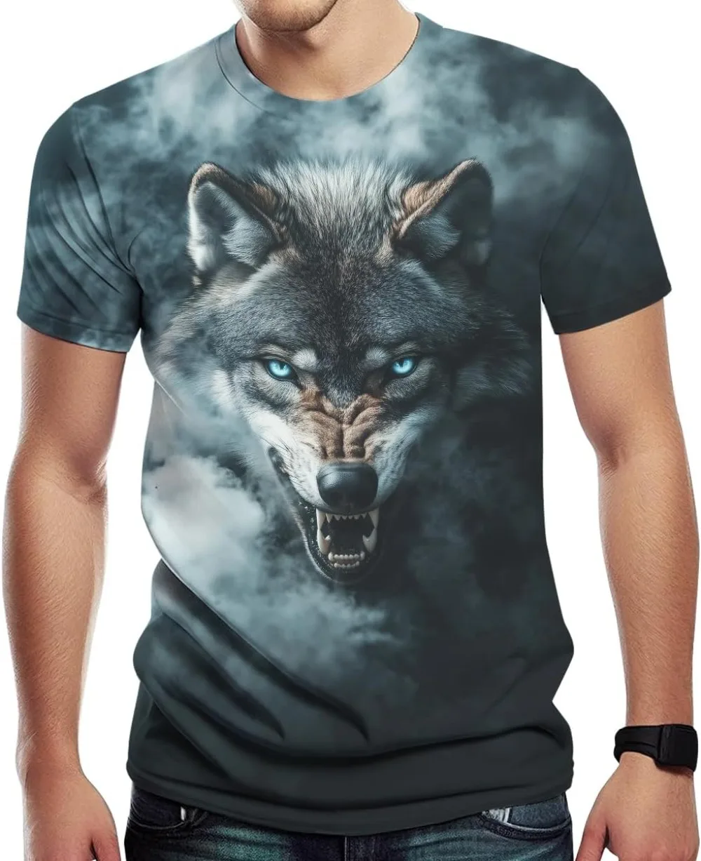Freizeit-T-Shirt mit Wolfsmuster für den Sommer, 3D-Druck, Übergröße für Herren - Schnelltrocknend und Atmungsaktiv, Geeignet für den Täglichen Gebrauch – Detail 5