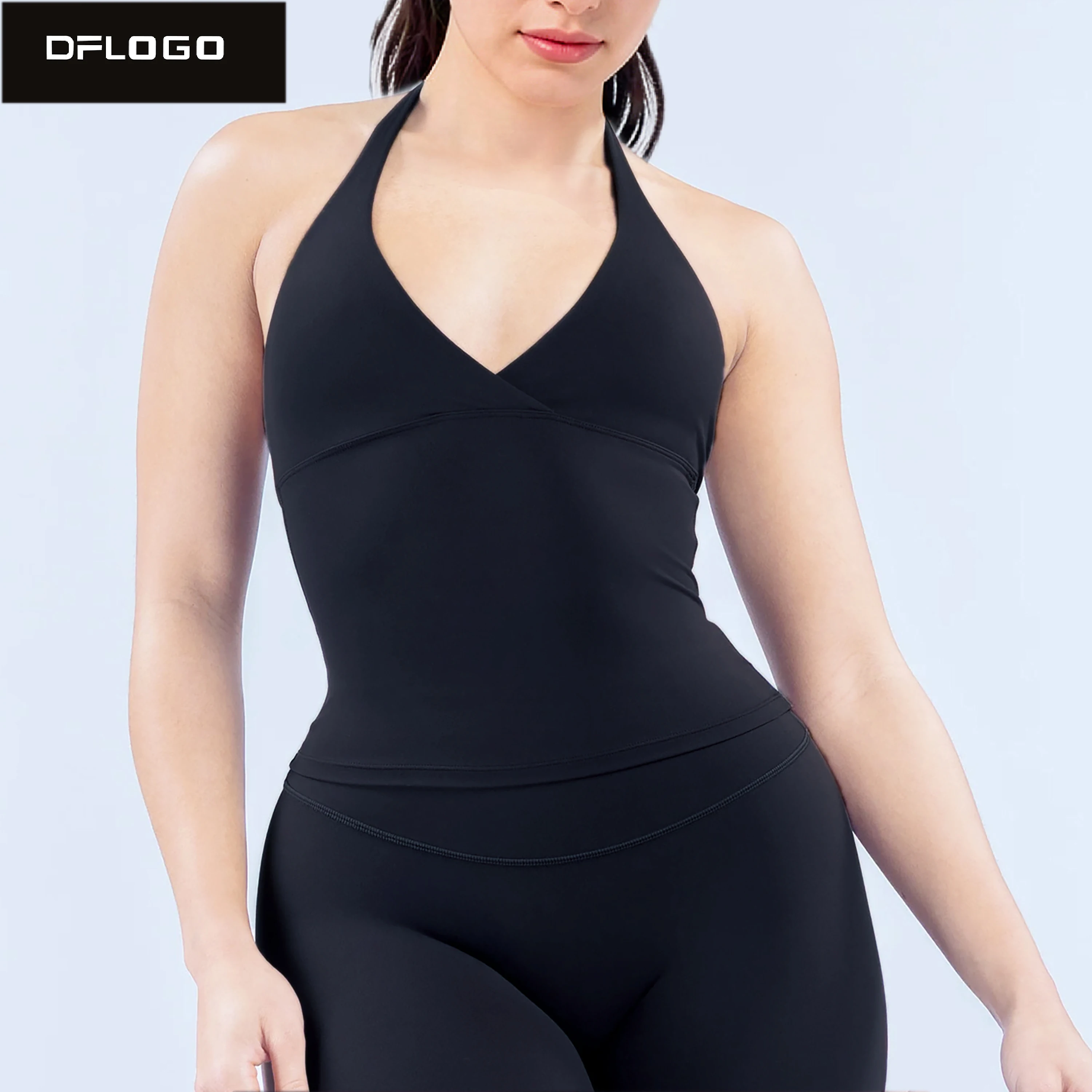DF LOGO Women Seamless  Sports Vest Gym Yoga Tops with Padded Sexy Backless Workout Fitness Camisole Running Sports Tops Summer