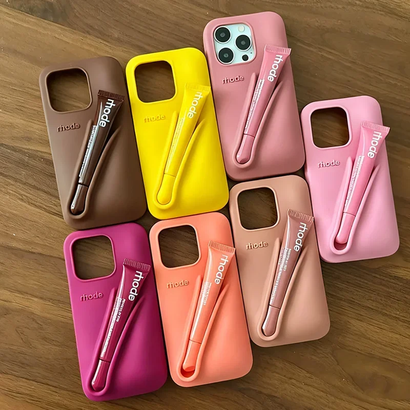 تريند ليمونتيكي المحمولة ملمع الشفاه سيليكون جراب هاتف آيفون 17 الهواء 15 16 14 13 12 برو ماكس زائد حامل أحمر الشفاه غطاء ناعم #4