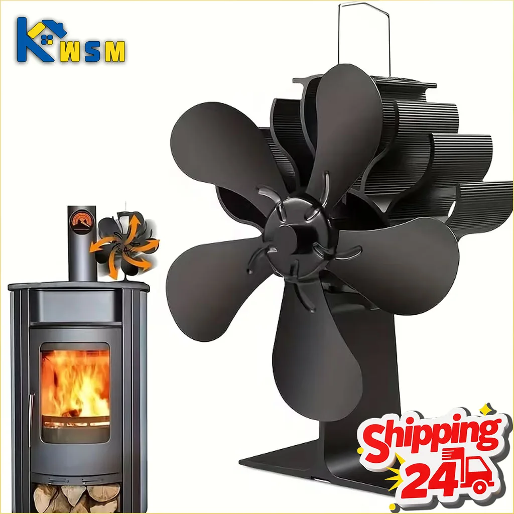 6 Blade Portable Thermoelectric Stove Fan Heat Powered Circulates Warm Air for Wood Burning Indoor Home Office