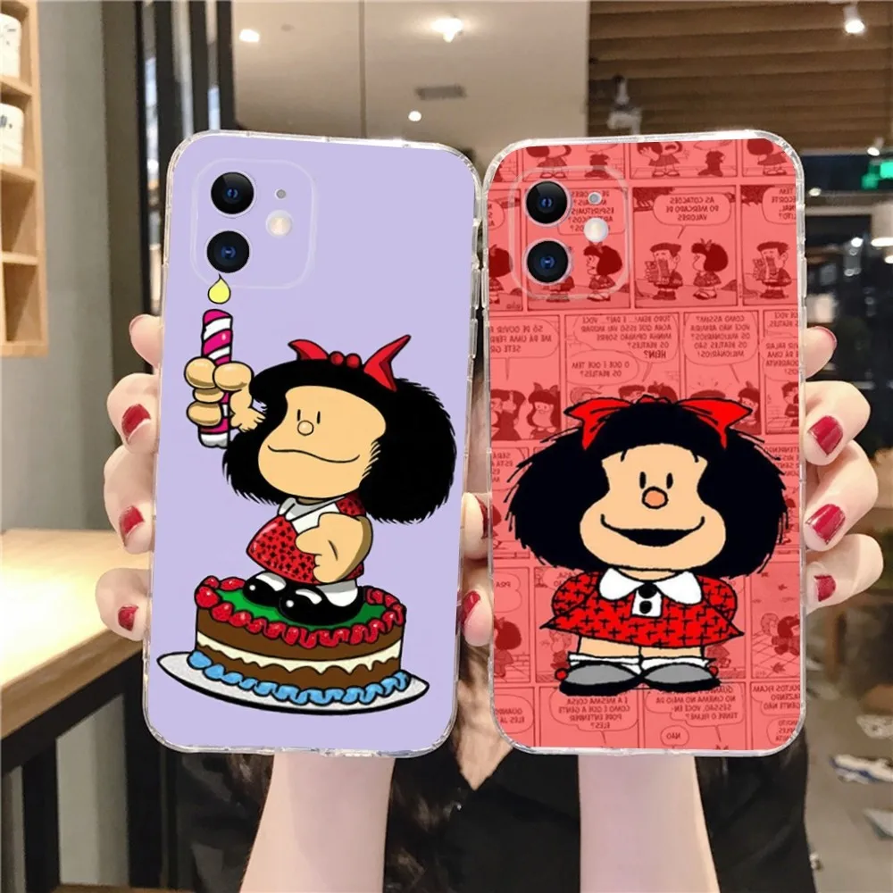 M-Mafalda Phone Case For IPhone 12,13,Mini,11,15,Pro,MAX,XR,XS,7,X,SE,8,14Plus Clear Soft Cover Fundas