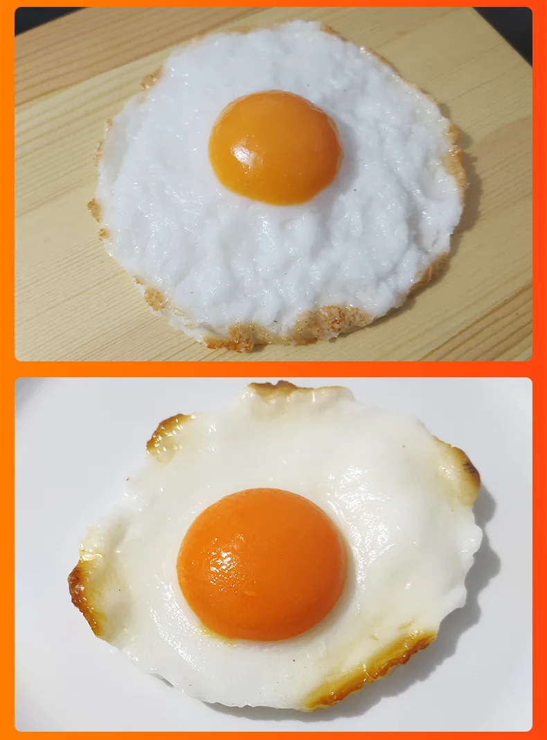 Simuliertes Spiegelei-Modell, Künstliches Lebensmittel-Spielzeug, Sunny-Side-Up-Ei-Requisite für die Präsentation und Dekoration in westlichen Restaurants – Detail 8