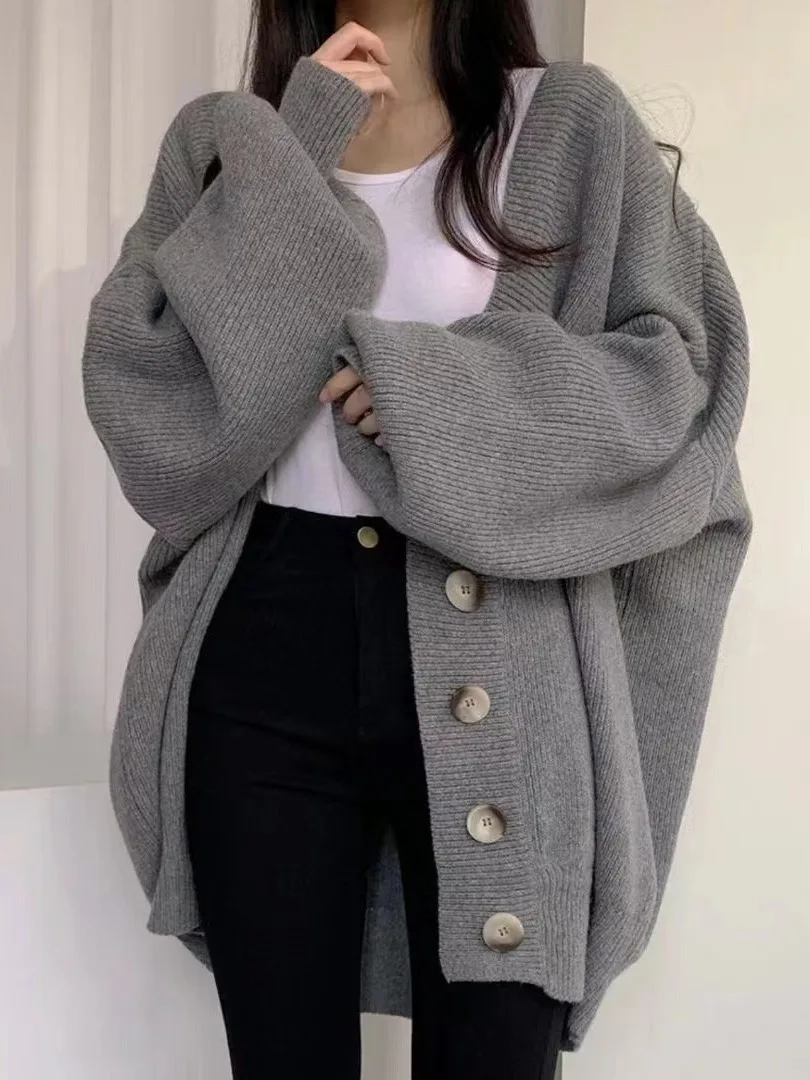 

Весна-Осень 2023, женский свободный фонарь Све V Ne, вязаный открытый кардиган на одной пуговице, свитер Jaet, повседневный свитер для поездок на работу