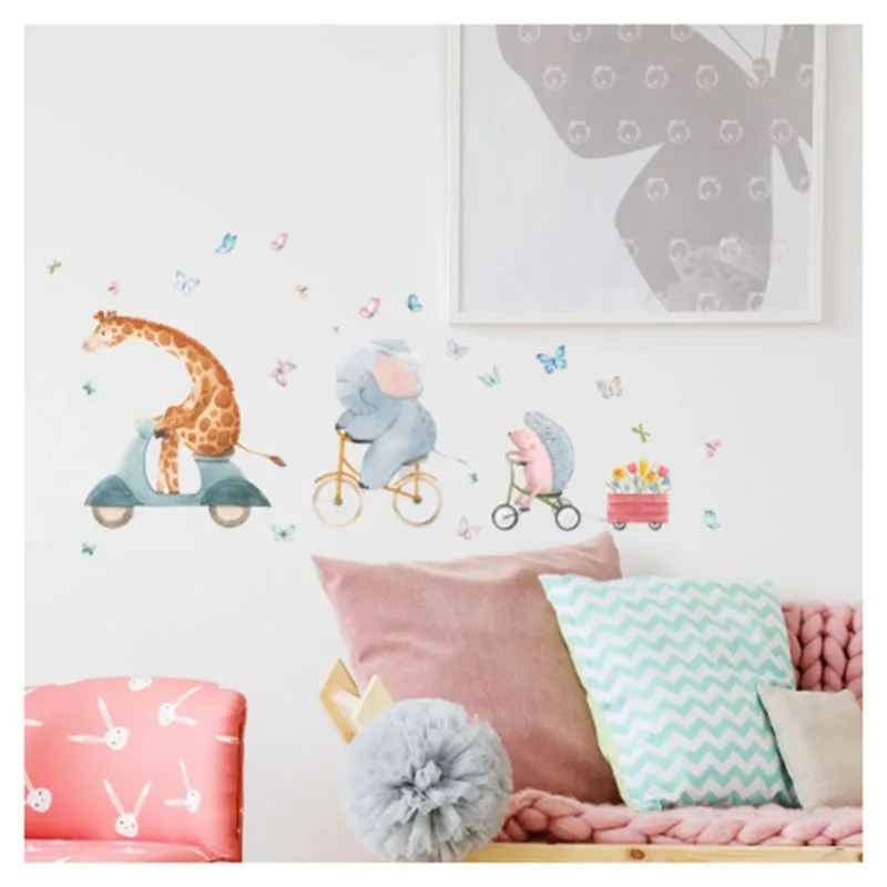 30x60cm Cartoon Elephant Butterfly Animal Wall Decal Removable Wall Sticker Living Room Bedroom Study Dining Home Decor Ms2007