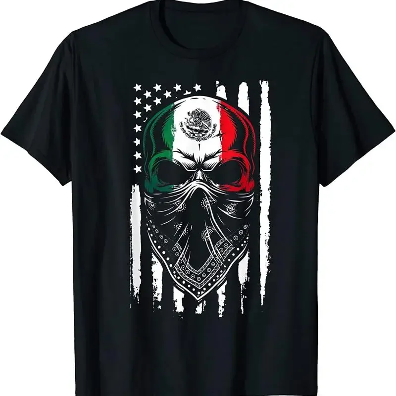 New Limited Skull Patriotic Mexican American Aztec Day Of The Dead T Shirt