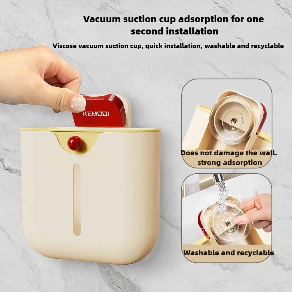 

Suction Cup Cling Film Sleeve Organizer Household No-Punch Shelf Large Capacity Wall Mounted Transparent Storage Box New