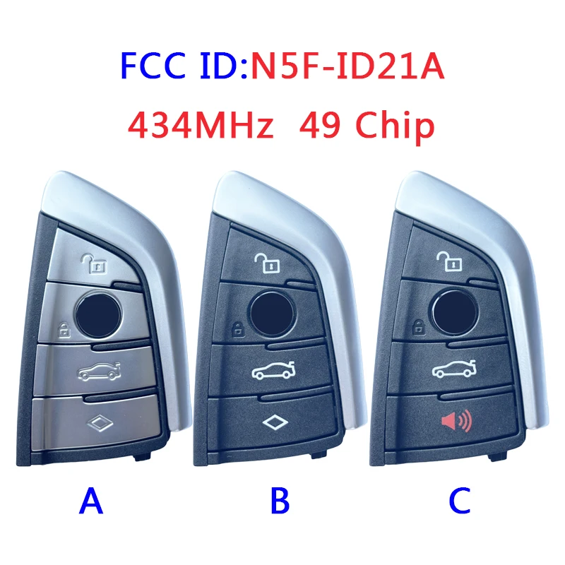 HNKeys para BMW Smart Rmote Key 4 botões 434MHz 49 Chip NCF 2951 N5F-ID21A