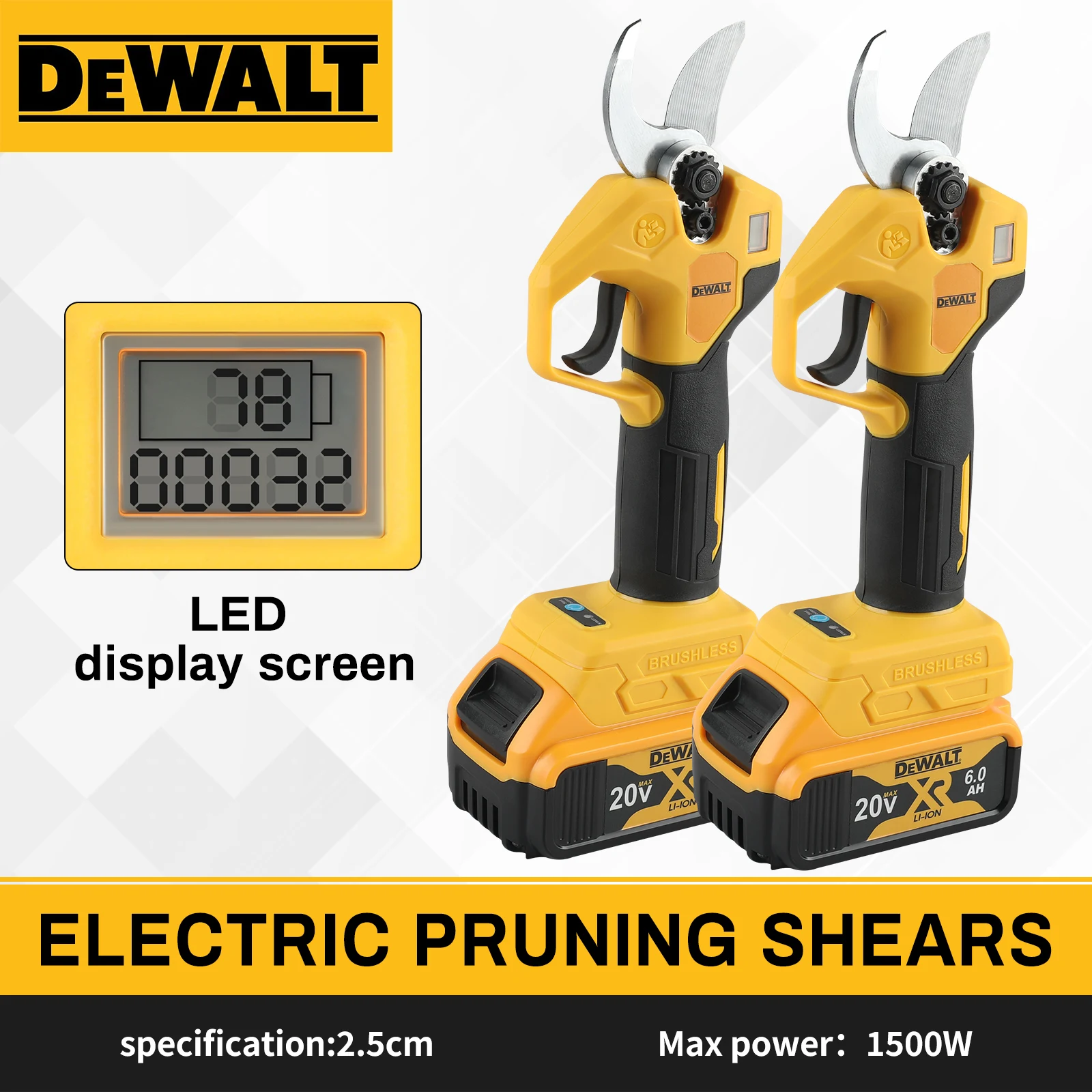 dewei18vbrushless-wireless-electric-pruning-and-gardening-toolwith-led-display-screen-accurately-cut-garden-fruit-trees-branches