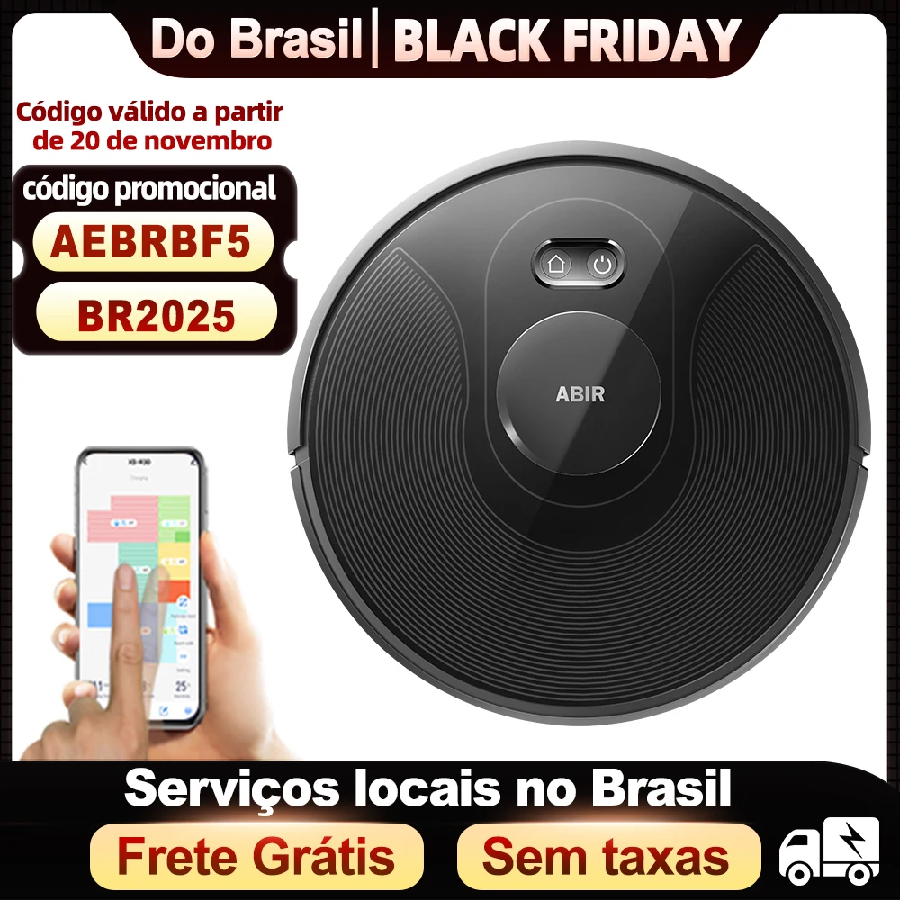 (Código promocional: BR2025)Robô aspirador de pó ABIR X8, navegação a laser lidar, 6500pa sucção, multi-assoalho mapa, Esterilização UV, y forma molhado esfregar, app zonas não-go, Exclusivo Sensor TOF
