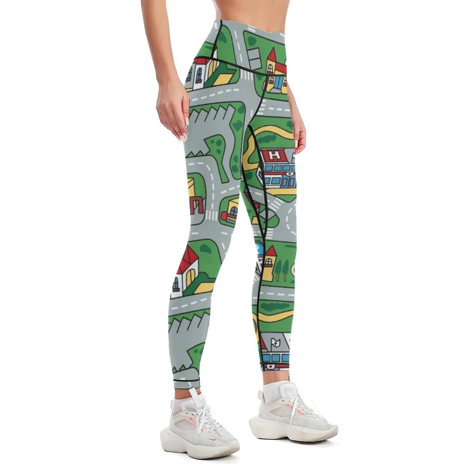 Car City Carpet Road Rug 90s Nostalgic Toy Leggings Women's trousers gym's sportswear legging gym Womens Leggings