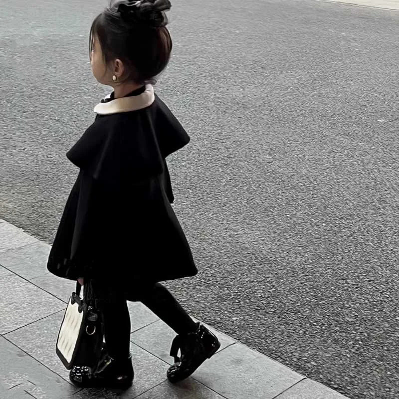 Girls\' Winter Coat New Korean Style Temperament Shawl Collar Woolen Jacket Medium Long Cardigan Children\'s Outward Clothing